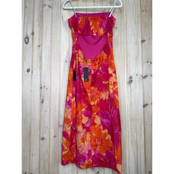 NWT Lulus Bold Tendencies Fuchsia Floral Strapless Cutout Dress Resortwear Sz L - Picture 5 of 9